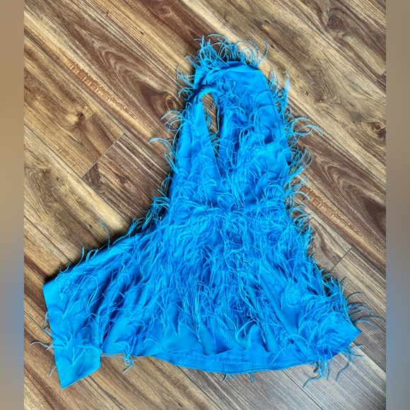 Cult Gaia Eliana Dress Lake Blue Feather Embellished Size XS - Picture 5 of 13